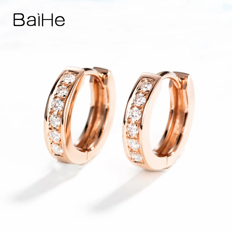 BAIHE Solid 14 K желтое золото 0.18ct круглый полный огранки натуральные бриллианты Свадебные модные ювелирные изделия серьги-гвоздики - Цвет камня: Rose Gold