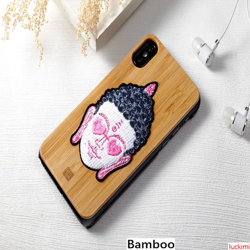 For iphone 6 7 8 6S Plus X Xs Xr Max Buddha Head peach cherry wood Bamboo embroidery Nature Material Phone case cover |