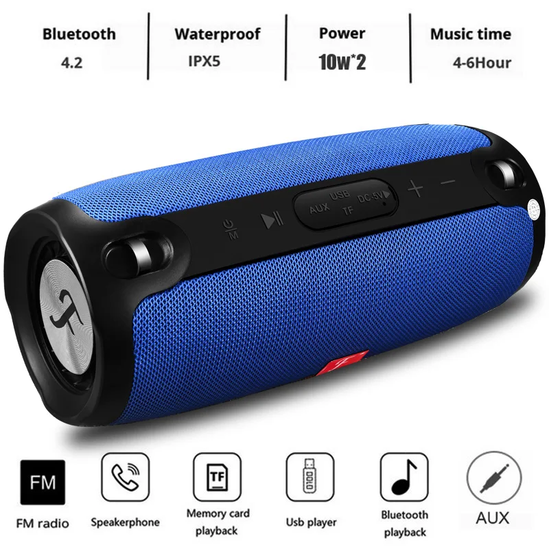 Bluetooth Колонка Беспроводная портативная звуковая коробка 20 Вт стерео сабвуфер fm