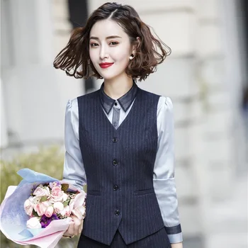 

Fashion Striped Formal Styles Women Waistcoat & Vest for Ladies Office Business Blazers Tops Clothes High Quality Fabric