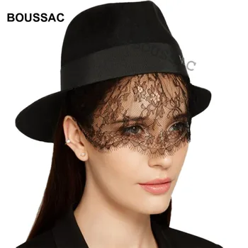 

Elegant Women 100% Wool Brim Floppy Felt Trilby Mesh Fedora Hat For Ladies Winter Autumn Cashmere Gangster Church Hat KNAH30
