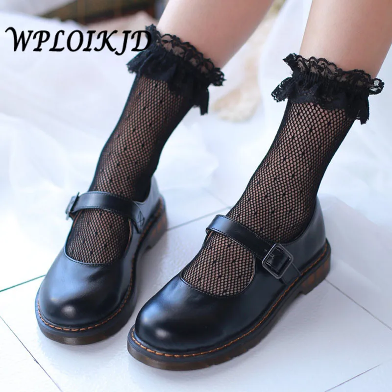 

[WPLOIKJD]Harajuku Hollow Out Women Creative Sexy Socks Japan Princess Transparent Lace Fishnet Socks Calcetines Mujer