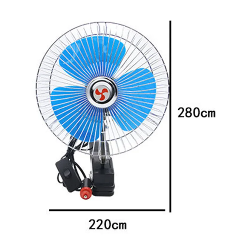VODOOL 12V or 24V Portable Car Oscillating Clip-On Cooling Fan (Blue)