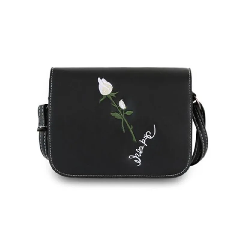

2019 New Rose Embroidery Shoulder Bag Women Solid Color Fashion Messenger Bag Zipper Magnetic Buckle Small Square Bag