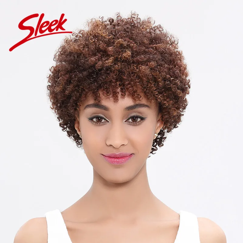 Sleek Kinky Curly Wigs Short  Human Hair Wigs Brazilian Curly Virgin Hair Afro Kinky Curly Wig Lace Wig Perruque Cheveux Humain