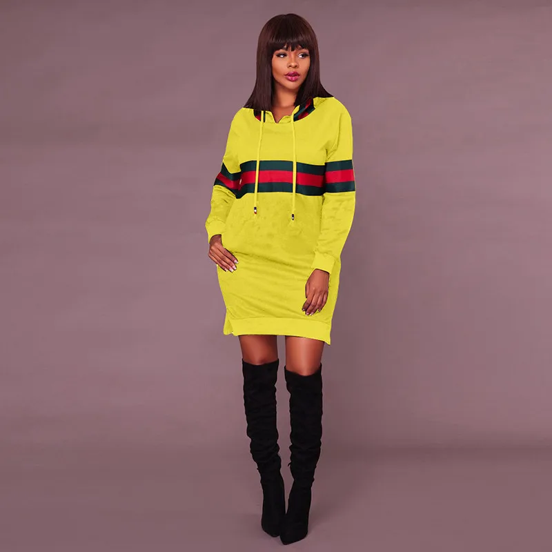 2017 Autumn Winter Casual Sweatshirt Dress Women Long Sleeve Black Striped Mini Hoodies Dresses Female Pullover Christmas Vestidos Hooded09