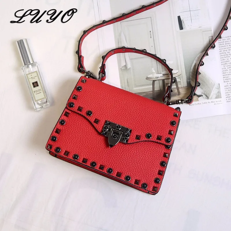 

2018 Summer Fashion Rivet Samall Woman Messenger Leather Bag Luxury Handbags Women Bags Designer Crossbody Bags For Female Sac