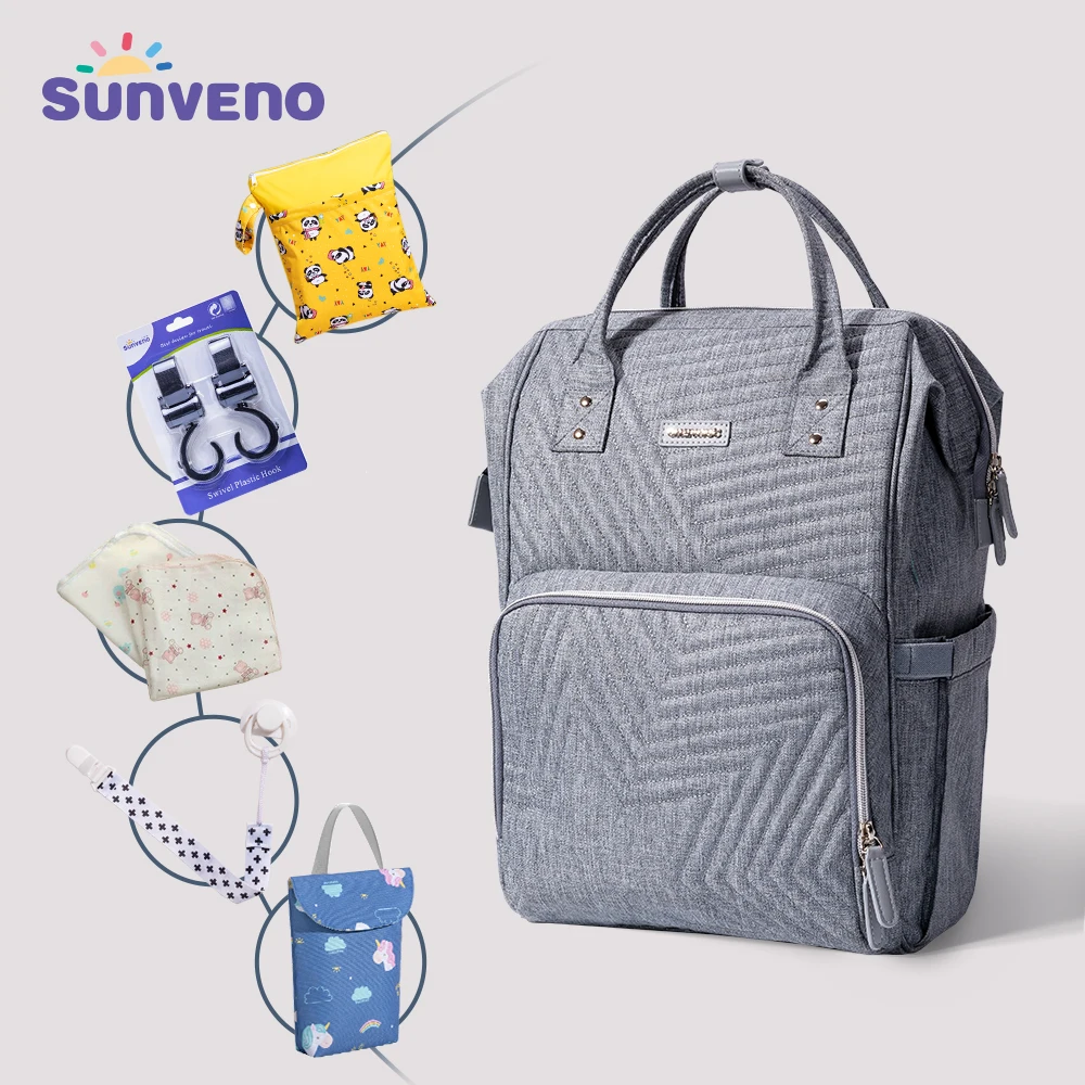 

6 in 1 Combined Gift Pack iSunveno Diaper Bag Pure Color Mummy Baby Care Nappy Bag Large Capacity Waterproof Backpack Travel Bag