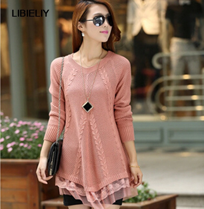 Lace Women Sweater Dress Nice Spring Autumn Winter New Fashion Plus