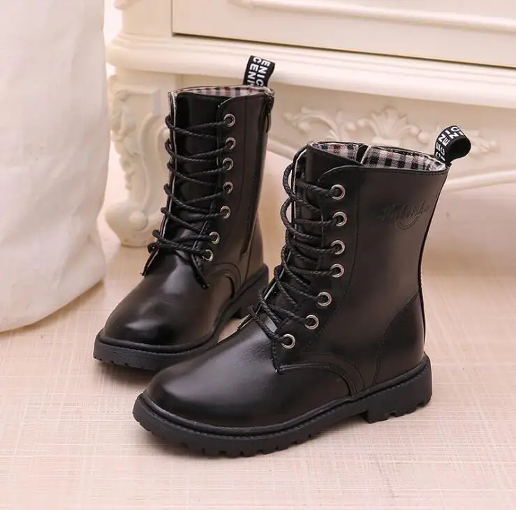 

Boys/Girls Lace-up Martin Boots 2019 Autumn Winter Waterproof Knight Single Boots Warm Older Children Snow Boots Kids Sneakers
