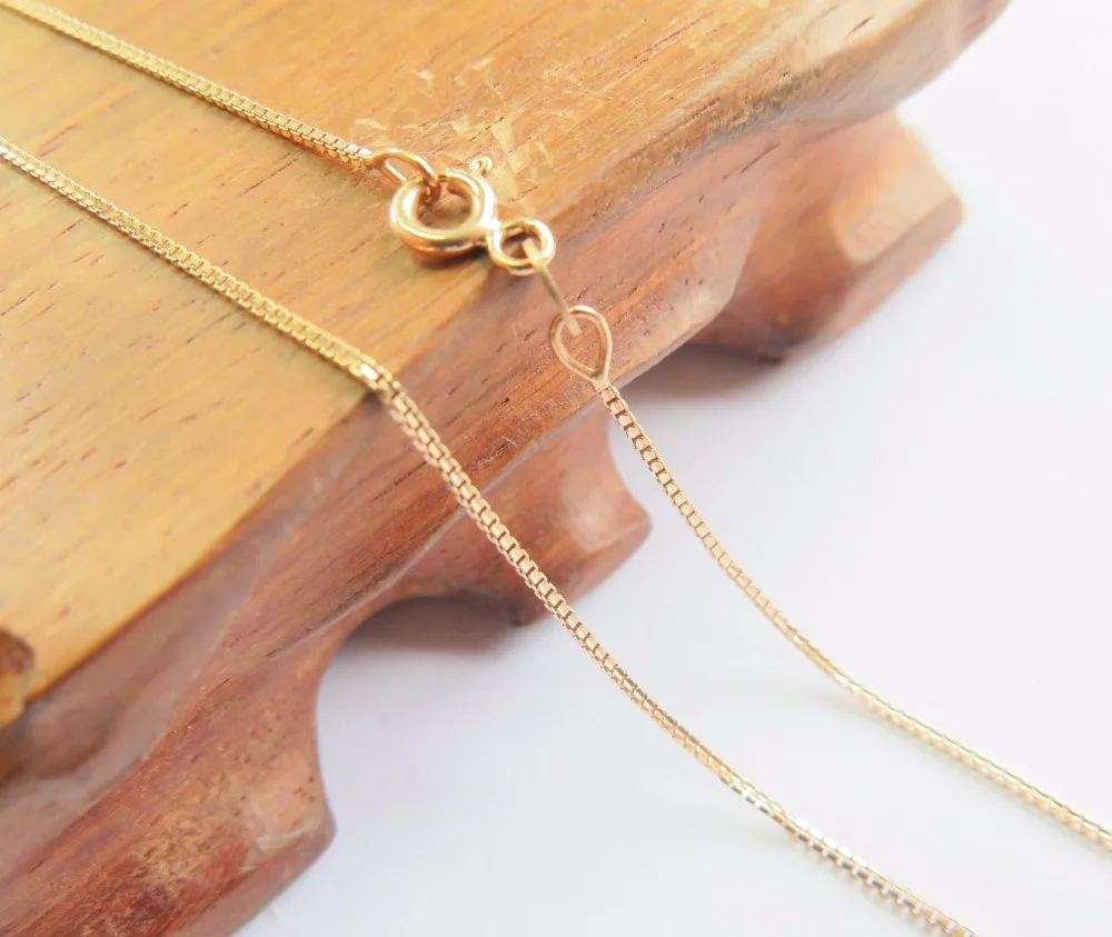 

17.7"L Pure 18k Rose Gold Women Luck 1.1mmW Squared Box Link Chain Necklace