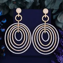 GODKI 86mm de Lujo de Moda Círculo Diseño Anual Completo Naija Mirco Pavimentada Crystal Zircon Pendiente de Gota de La Boda de Joyería de Moda