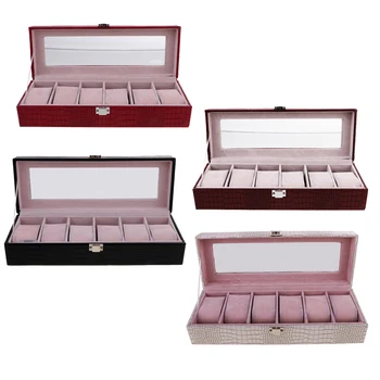 

Retro PU Leather Wrist Watch Display Box Storage Holder Organizer Case 6 Slot Grid