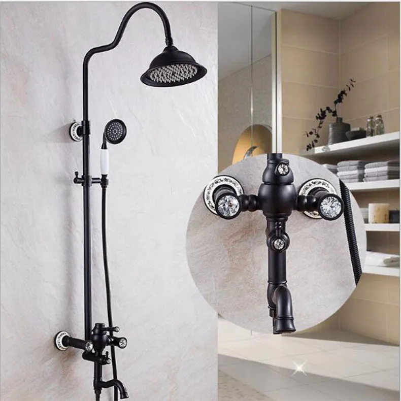 Luxury High Quality Bathroom Black Oil Brushed Rain Shower Set, Antique Shower Faucet Bath