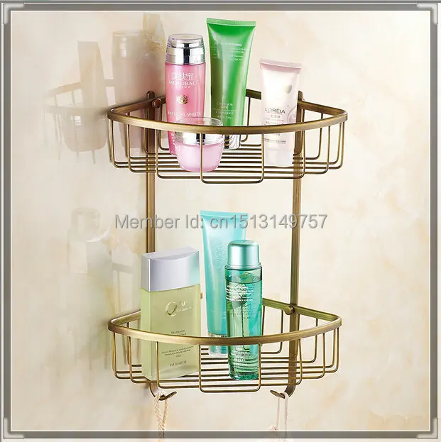 Wall Mounted 2-layer Corner Shelf bathroom accessories Antique Brushed Brass basket european style touch tap | Обустройство дома