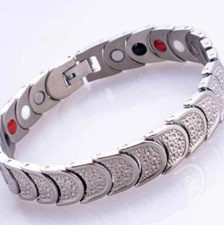 Модные 316L титановая сталь 4 в 1 био магнитные браслеты для здоровья германий голограмма Nagetive ионная энергия браслет для мужчин и женщин - Окраска металла: Silver