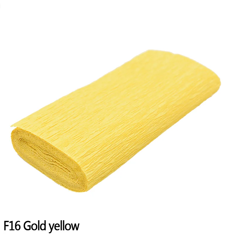 250cm*10/15/25/50 cm Crinkled Crepe Paper Gifts Flower Wrapping Wedding Festive Party Decoration DIY Fold Scrapbooking Crafts - Color: F16 Gold yellow