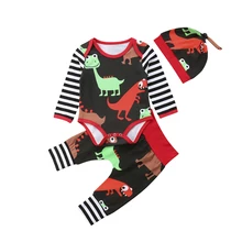 

0-24M Newborn Kids Baby Girls Boys Cute Cotton Clothing Dinosaur Party Cute Tops Pants Cartoon 3Pcs Outfit Set