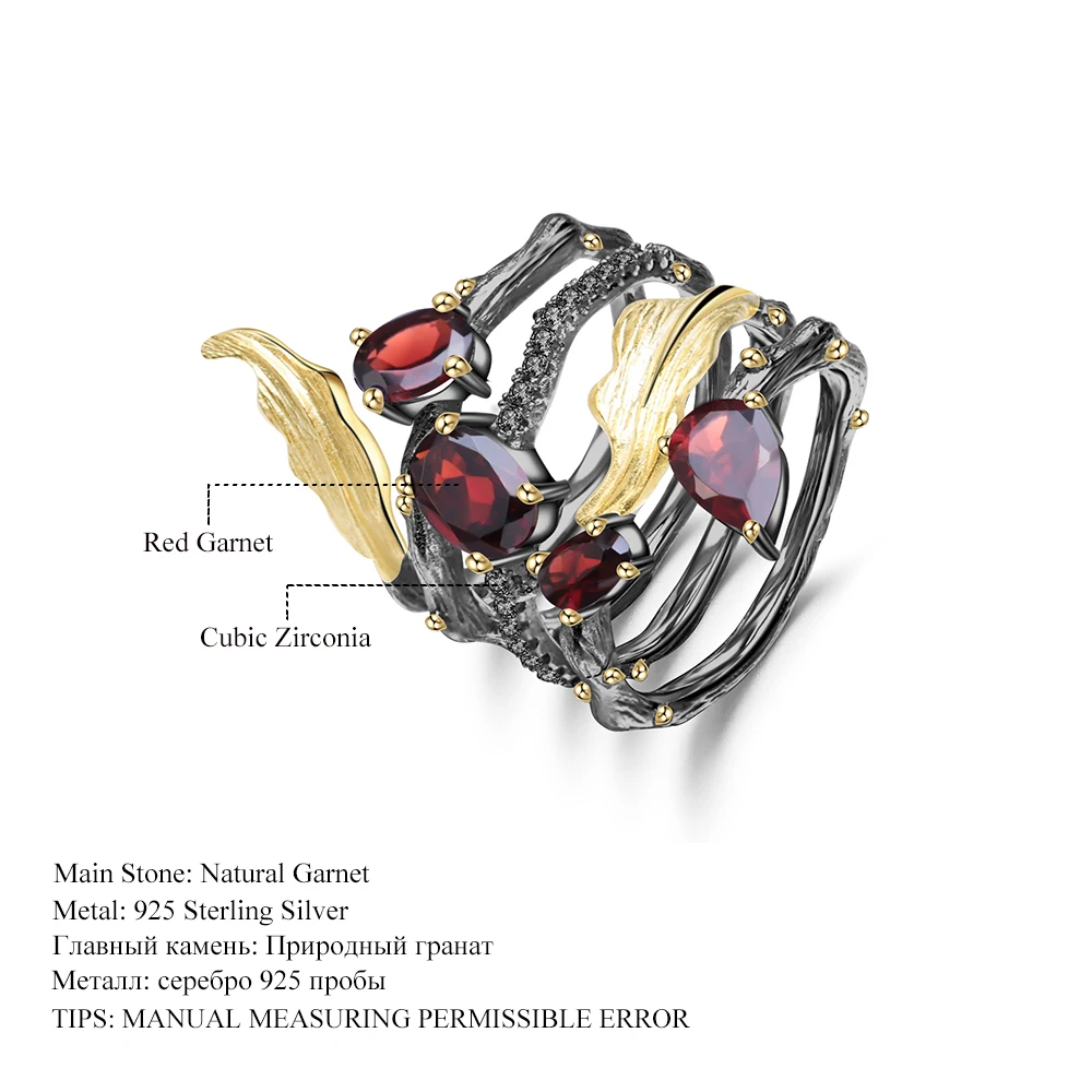 GEM'S BALLET 2.75Ct Natural Red Garnet Gemstone Finger Ring 925 Sterling Sliver Vintage Gothic Rings For Women Fine Jewelry Silver Ring Silver Rings Gemstone Ring