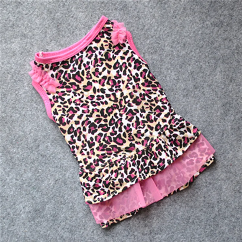 Милый Леопардовый Летний жилет для щенка платье маленькая собака кошка одежда для домашних животных Модная хлопковая Футболка с круглым вырезом без рукавов леопардовая