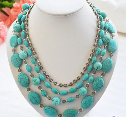 

Jew2776 4row blue turquoise faceted smoky quartz bead necklace