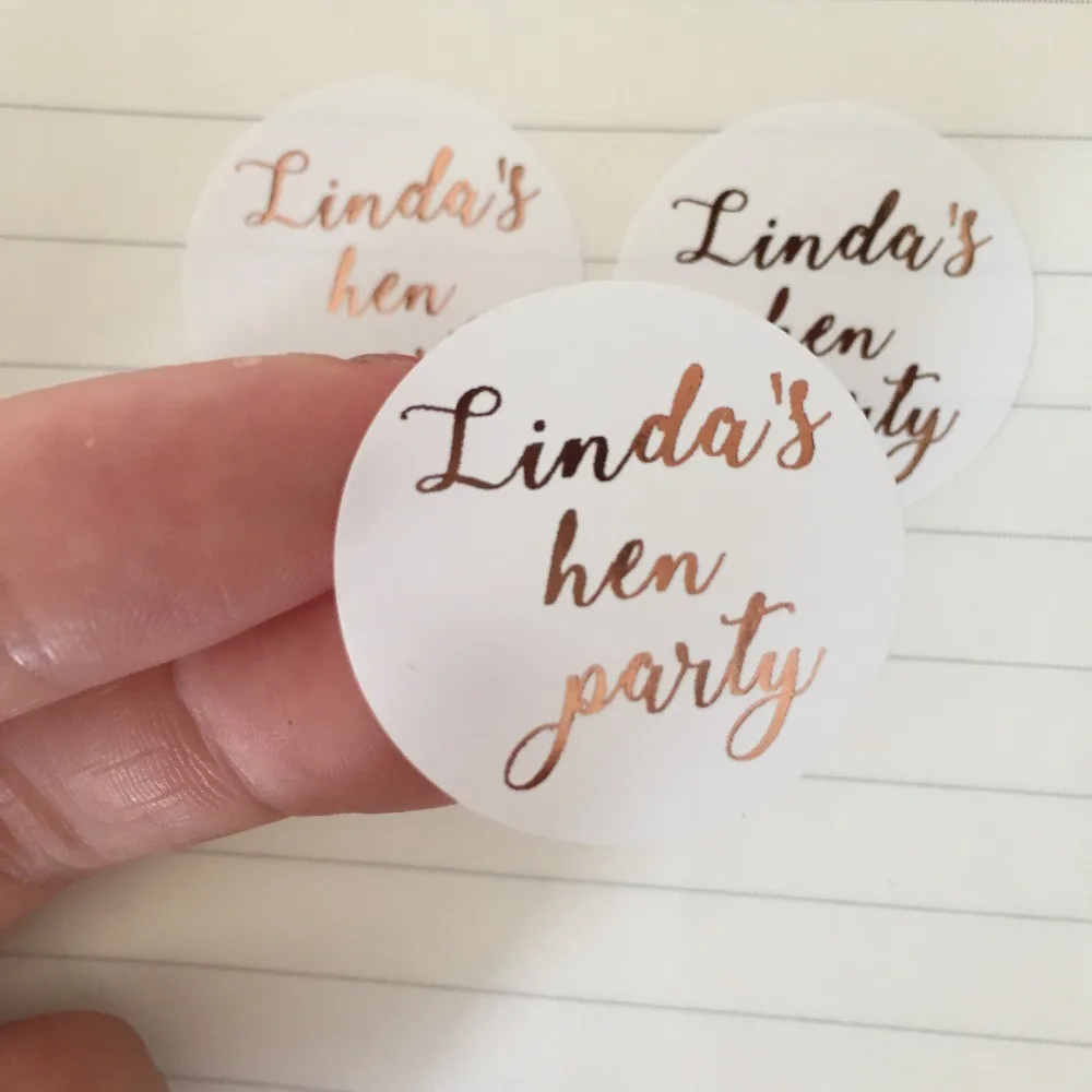 50 Hen Party Sticker Wedding Favor Rose Gold Foil Personalised Label