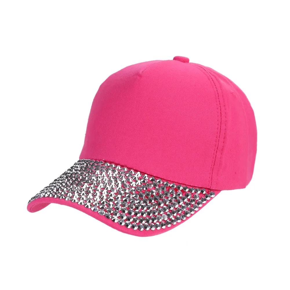 Womens New Fashion Baseball Cap Rhinestone Paw Shaped Snapback Hat czapka z daszkiem - Цвет: Hot Pink