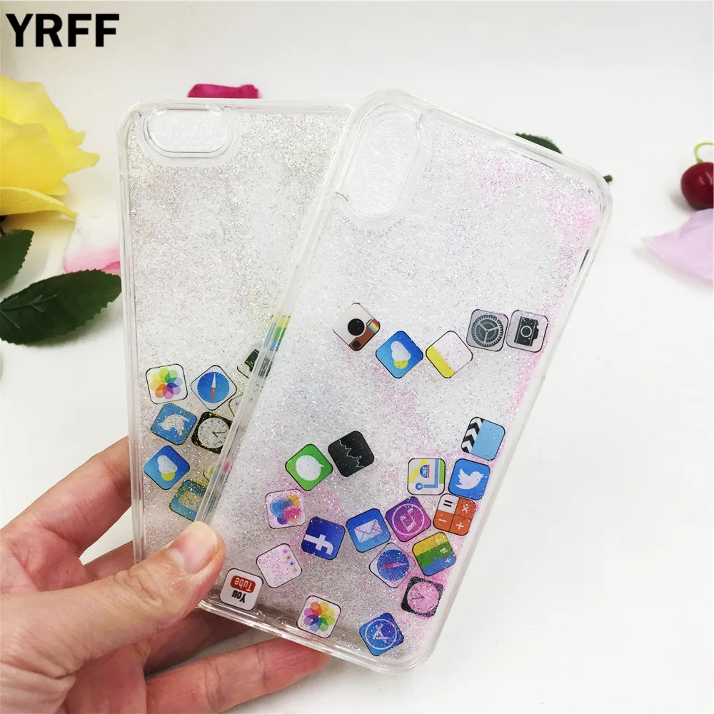 

YRFF Amusing Mobile apps Icon pattern phone case cover for iphone 6s 6 Glitter Quicksand Liquid Phone Case for iphone 6 6s plus