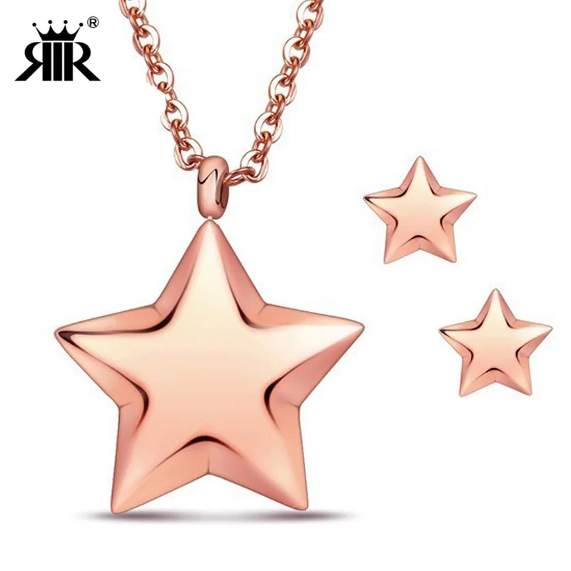 

RIR Dainty Silver Star Necklace In Stainless Steel Silver Gold Rose Gold Small Minimal Style Simple Star Necklace with Earrings