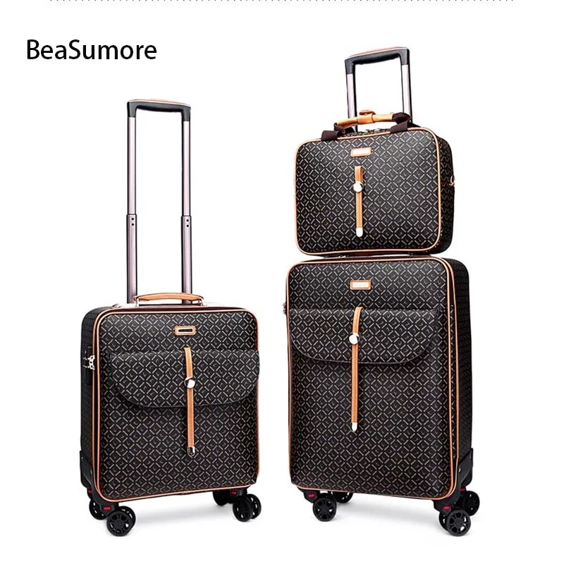 BeaSumore Ретро Мужские багажные наборы из искусственной кожи, сумка на колесиках для путешествий, женские чемоданы, колеса 16/20 дюйма