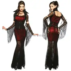 Для женщин черный Кружево вампира психическая платье равномерное наряд для вечеринки на Хэллоуин Костюмы для косплея