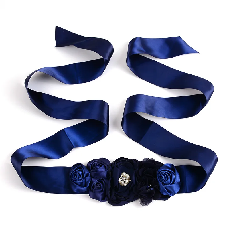 Navy Blue Flower Girl Belt Maternity Sash Satin Rhinestone Kids Belts Girls Photo Prop Bridal Wedding Dress Ribbon Sash Belt