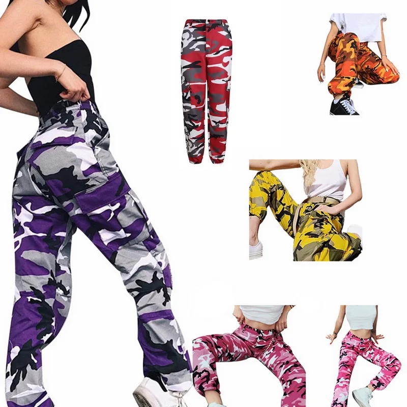 

Laamei Summer Women's Ladies Camo Cargo Trousers Pants Casual Pants Military Combat Camouflage Jeans Pencil Pants Pink Red Gray