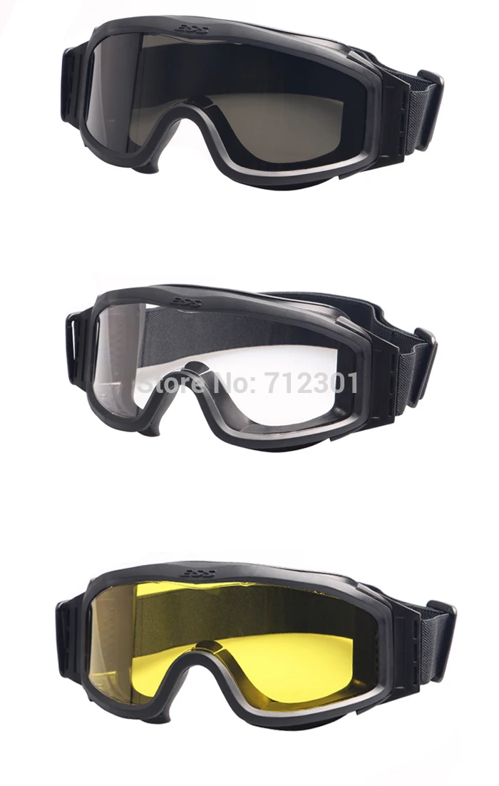 ESS Airsoft Ballistic Military Goggles, 3 Lenses Bulletproof Night