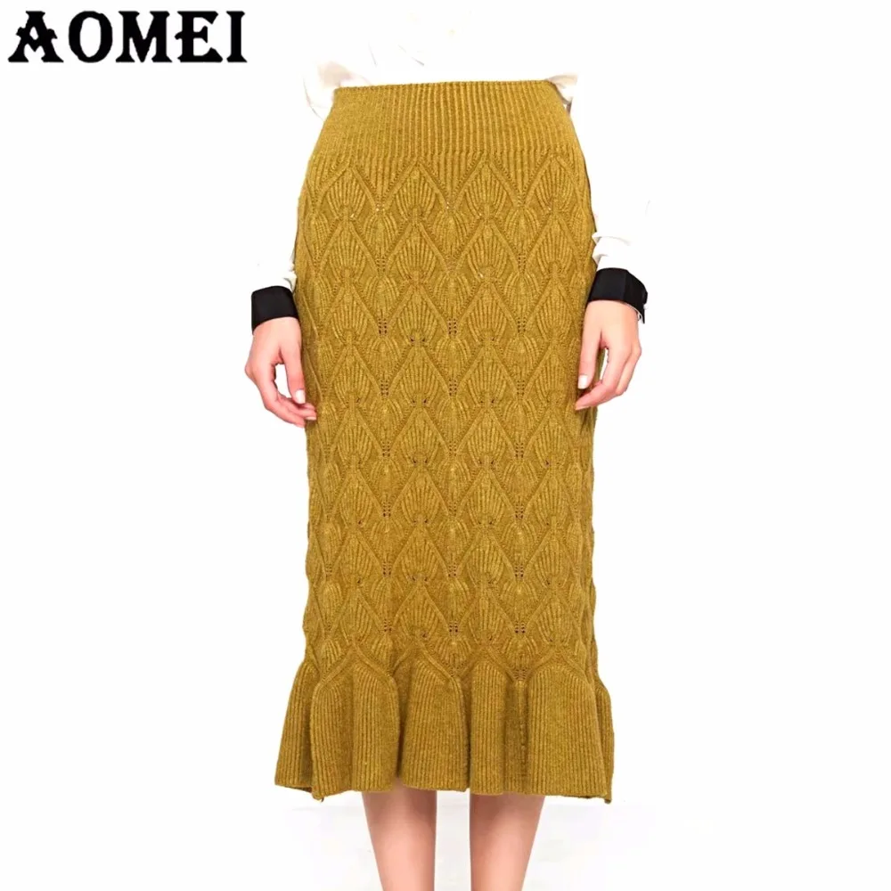 Buy Women Winter Skirt Knit Knee Length Ruffles Skirts 2018 Spring Office