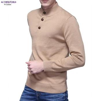 

Mens sweaters 2018 Autumn mens long sleeve stand-collar knitted sweaters casual mens 100% cotton knitted coats mens clothing