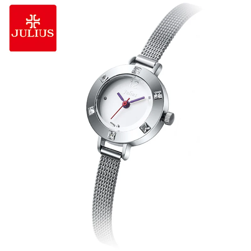 

Julius Women watches Stainless Steel Fine Mesh Quartz Bracelet wristwatches Silver Small Dial Female Dress Watch Gift Box
