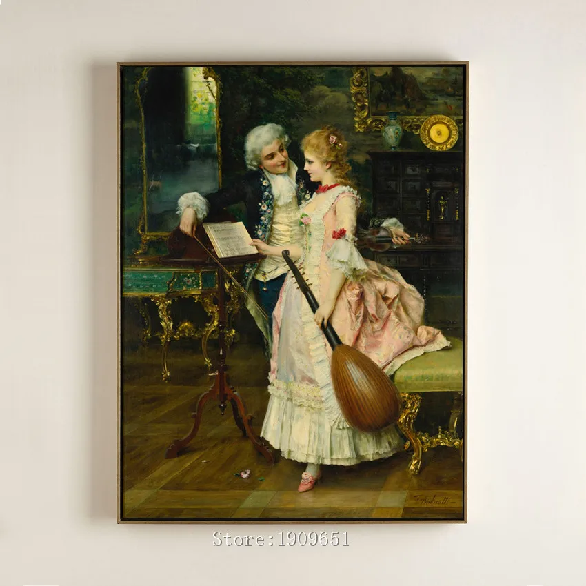 

classical court figures noble lover music canvas printings oil painting printed on cotton no frame wall art decoration picture