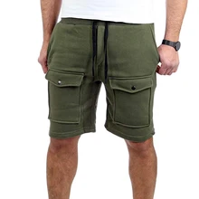 Мужские повседневные свободные шорты, однотонные, с карманами, на ремешке, до колена, штаны для бега, бега, тренировок, спорта