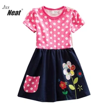 NEAT/летнее платье для девочек; хлопок; Детские Платья с цветочным рисунком для девочек; платье трапециевидной формы с короткими рукавами; детская одежда; H5748