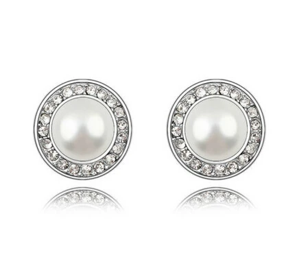 hj 00452 Crystal Pearl Ladies Wedding Bridal Stud Earrings New A0422