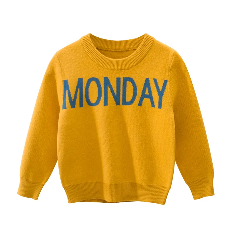 Детский вязаный свитер для девочек; коллекция года; сезон осень; Повседневные свитера с изображением понедельника по воскресенье; одежда детский пуловер для мальчиков от 2 до 8 лет