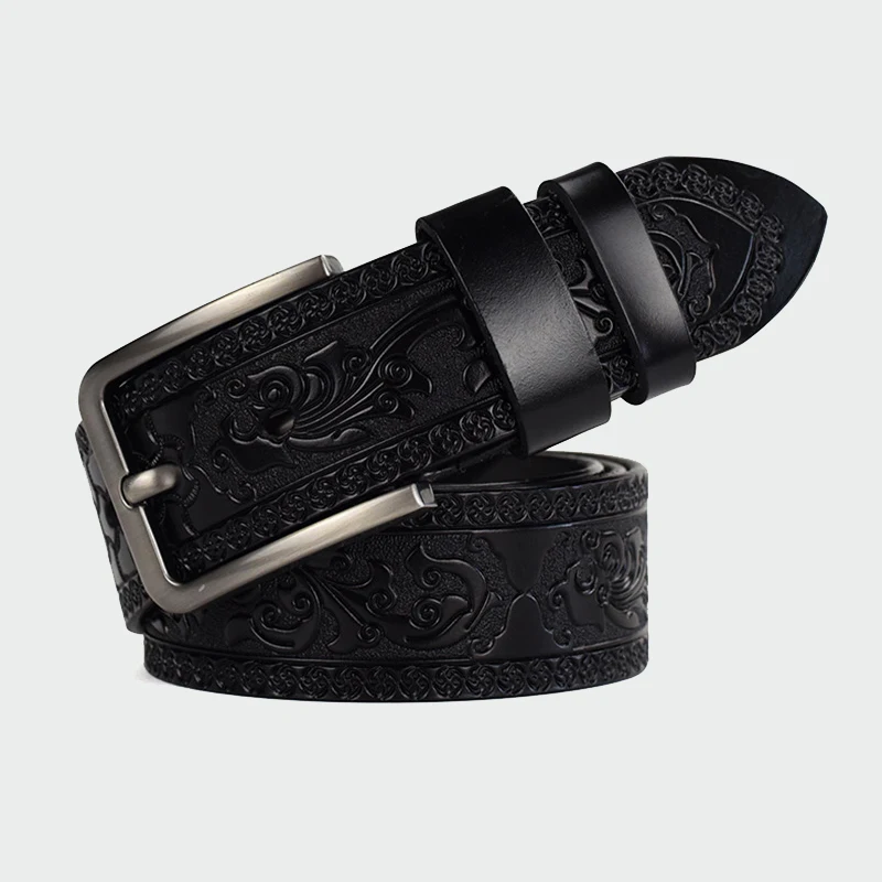 

100% Cowhide Carved Genuine Leather Belts for Men Vintage Belt Design Male Strap Ceinture Homme100-125cm New Belt ML024