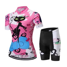 Для женщин Велоспорт Джерси Шорты для женщин розовый Товары для кошек велосипед Джерси Наборы для ухода за кожей Pro велосипед одежда топ для девочек с коротким рукавом износ велосипеда Рубашки для мальчиков
