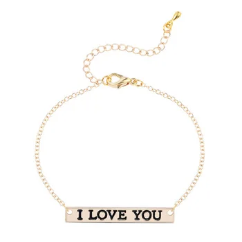 10Pcs Wholesale Women Polished Handcrafted I Love You Bar Bracelet Pendant Women Rectangle Bnagles Geometric Jewelry