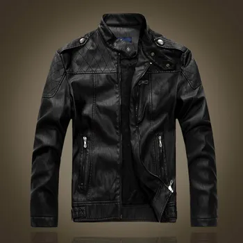 

Fall and winter clothes influx of young men's leather wallet kepi short paragraph PU jacket clothing plus velvet collar Slim
