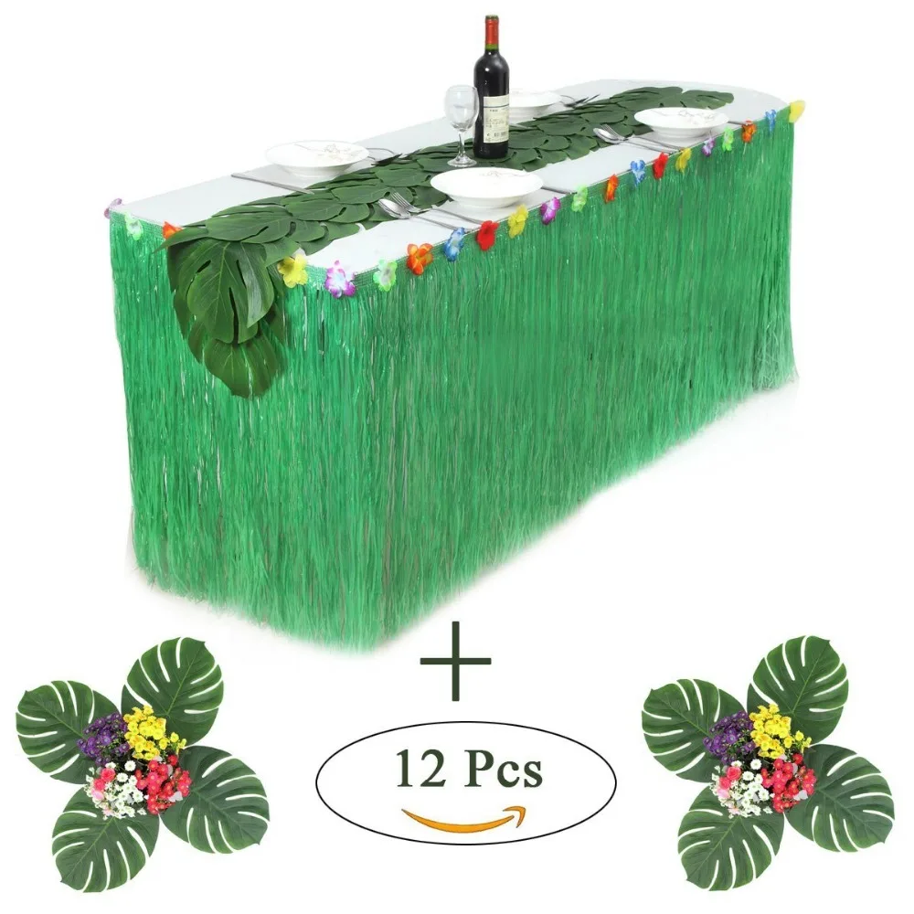 Hawaiian Luau Table Skirt Green Grass Table Skirt 9ft long With