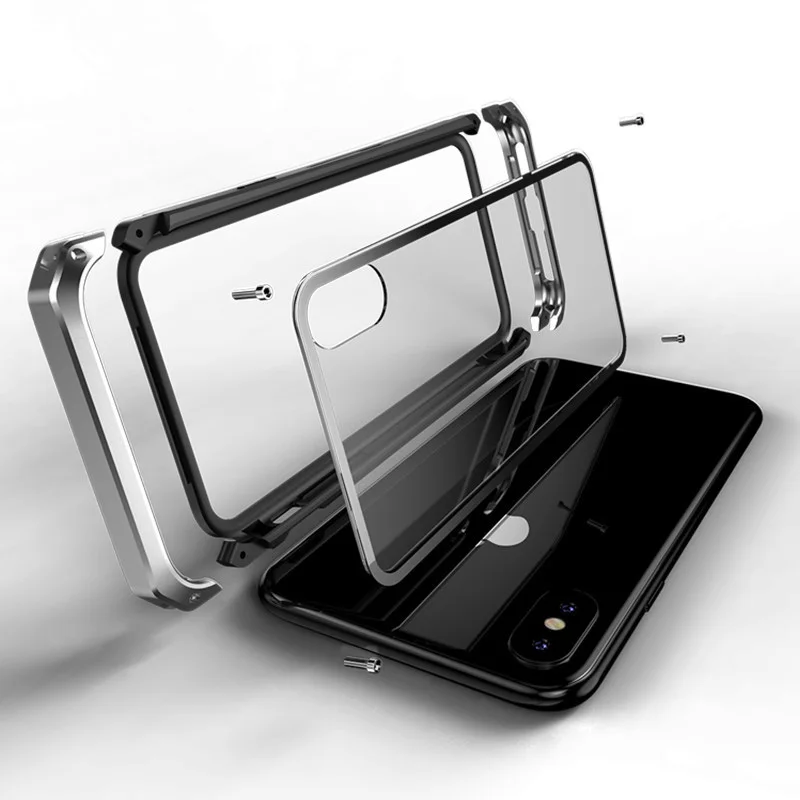 Роскошный Металлический стеклянный чехол для iphone XS MAX XR Алюминиевый