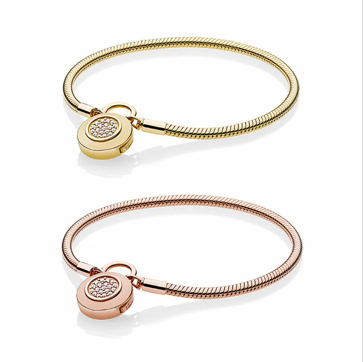 

2018 NEW 925 Sterling Silver Rose Moments Smooth Bracelet With Signature Padlock Clasp Fit panqiou Bracelet Charm DIY Jewelry