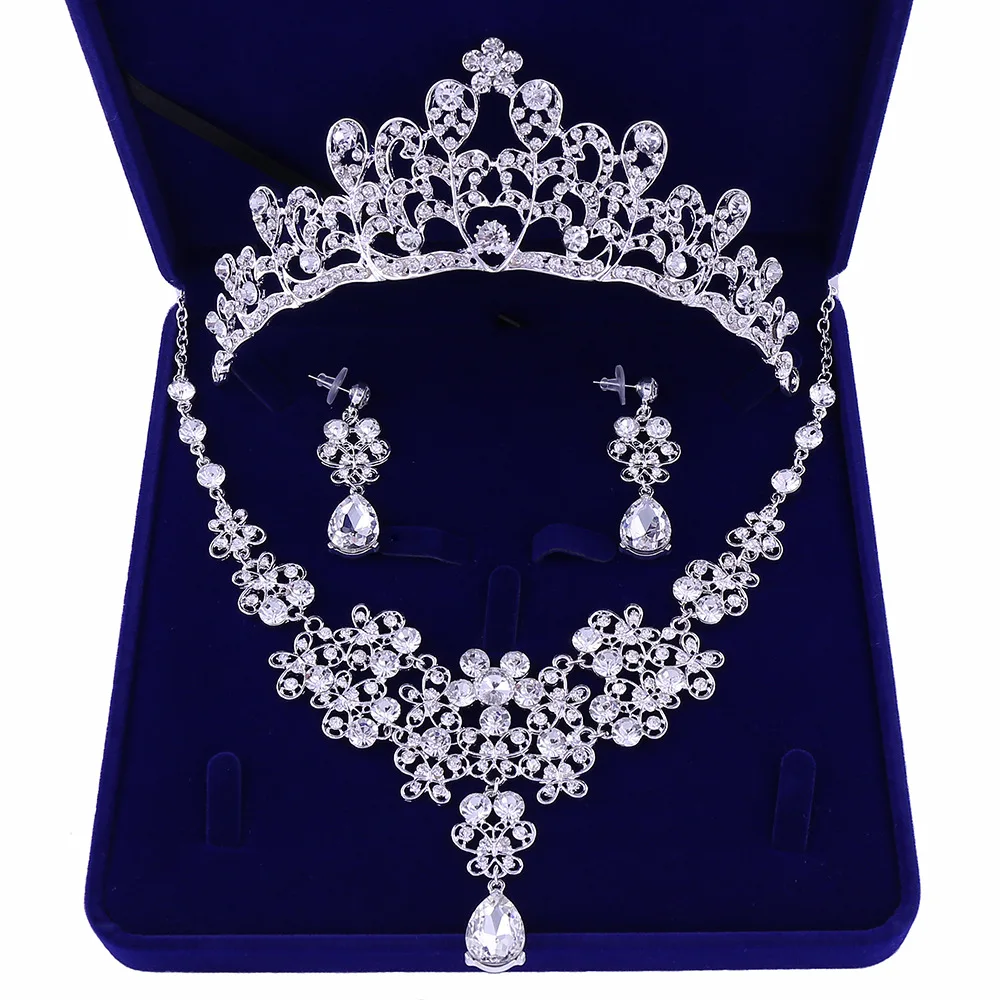 Moda de alta Qualidade de Cristal Nupcial Do Casamento Conjuntos de Jóias Mulheres Noiva Coroas Tiara Colar Brinco Jóia Do Casamento Acessórios (4)